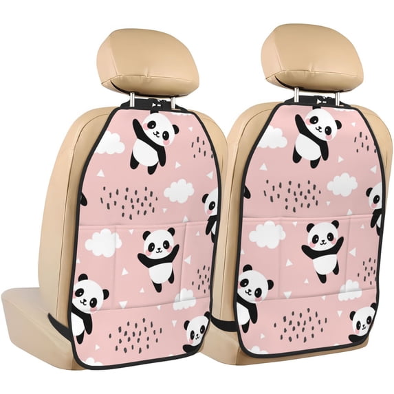 Uemuo Panda Printed Car Back Seat Protector,2 Pcs Backseat Car Organizer, Kick Mats Back Seat Protector , Back Seat Organizer for Kids