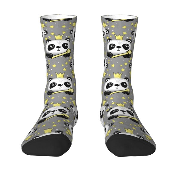 Uemuo Panda With Crown And Stars Pattern Women's Crew Socks, Soft Durable Breathable Moisture-Wicking with Odor Control Cotton socks