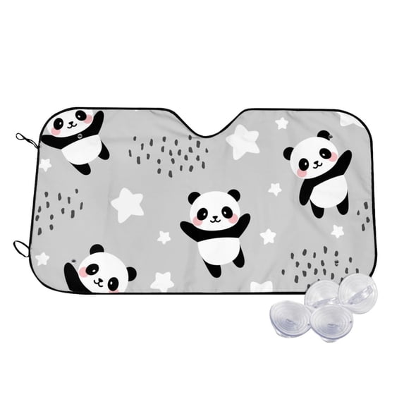 Uemuo Pandas Pattern Accordion Car Windshield Sun Shade, Foldable Reflective Sun Visor for Car, Reflector Windshield Sunshade-Medium