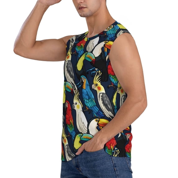 Uemuo Parrot Pattern Men's Sleeveless T-Shirt,Muscle Athletic Tank Top, Moisture-wicking Quick-dry Breathable Classic Tee Top for Gym Run Outdoor Sports-Small