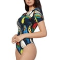 thumbnail image 1 of Uemuo Parrot Pattern Women's One Piece Short Sleeve Swimsuit Rash Guard Surfing Modest Quick-drying Swimsuit Beach Essentials-X-Large, 1 of 9