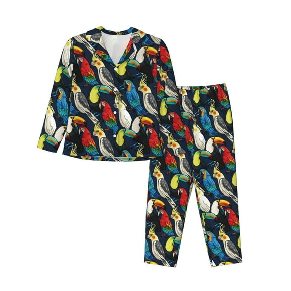 Uemuo Parrot Pattern Womens Pajama Sets,PJ Set for Women,Pajamas for Women Logo,Long Sleeve Pajama Set for Women,Soft Long Sleeve Top With Pants-Medium