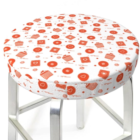 Uemuo Pastry Pattern Round Bar Stool Seat Covers Washable Stool Cushion Slipcover Elastic Bar Chair Covers-14 inch