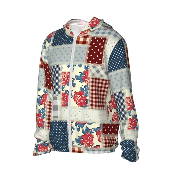 Uemuo Patchwork In Country Style Pattern Women's Full Zip UPF 50+ Sun Protection Hoodie Jacket Long Sleeve Sun Shirt Hiking Outdoor Performance with Pockets-Large