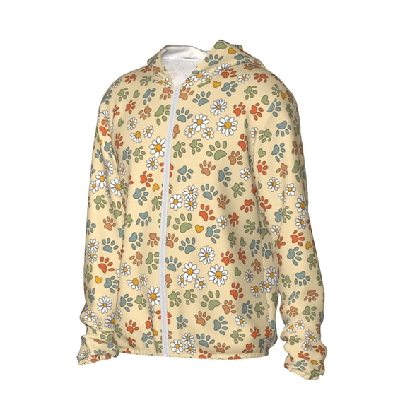 Uemuo Paw In Groovy Style Pattern Women's Full Zip UPF 50+ Sun Protection Hoodie Jacket Long Sleeve Sun Shirt Hiking Outdoor Performance with Pockets-3X-Large