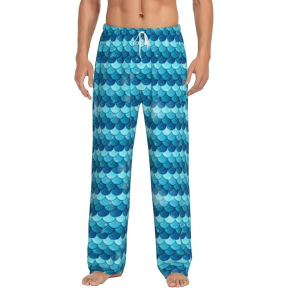 Uemuo Pearlescent Scales Pattern Men's Wide Leg Palazzo Lounge Pants with Pockets Light Weight Loose Comfy Casual Pajama Pants-Small