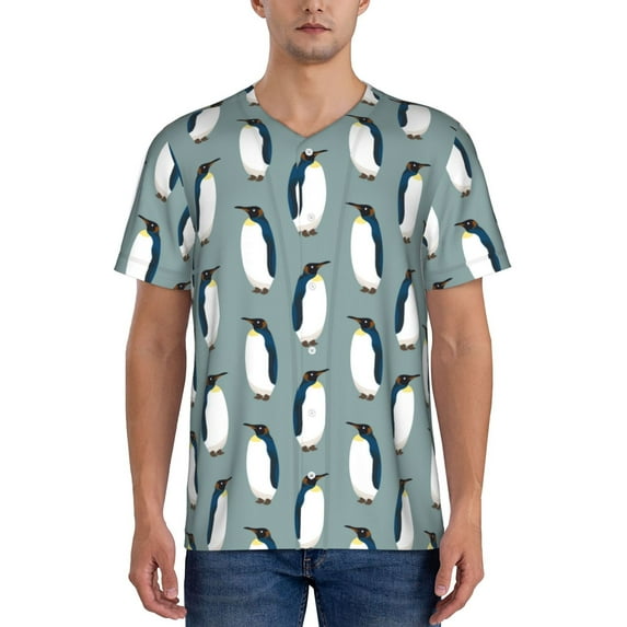 Uemuo Penguin Print Mens Polo Shirts Baseball T-shirt Performance Short Sleeve Golf Shirt Moisture Wicking Athletic Casual Collared T-Shirt-Medium