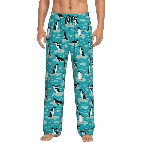 Uemuo Penguins On The Ice In The Sea Pattern Men's Wide Leg Palazzo Lounge Pants with Pockets Light Weight Loose Comfy Casual Pajama Pants-Large