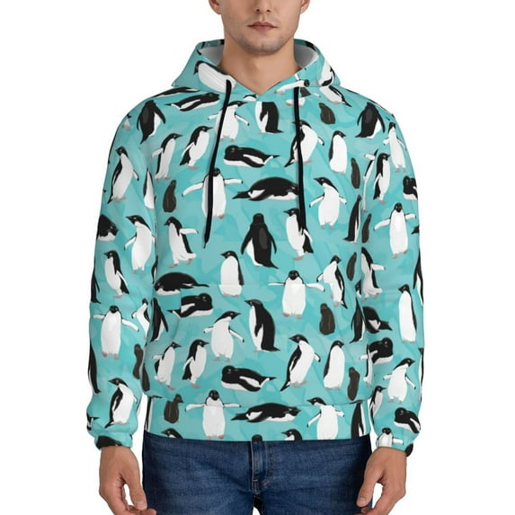 Uemuo Penguins Pattern Men's Hoodie - Casual Pullover Hoodie with Kangaroo Pocket, Stylish Hooded Sweatshirt for Everyday Wear-4X-Large
