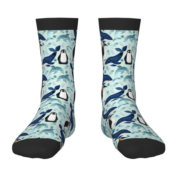 Uemuo Penguins Whales Printed Kids Boys Socks Seamless Crew Socks Crazy Funny Athletic Sport Socks for Children