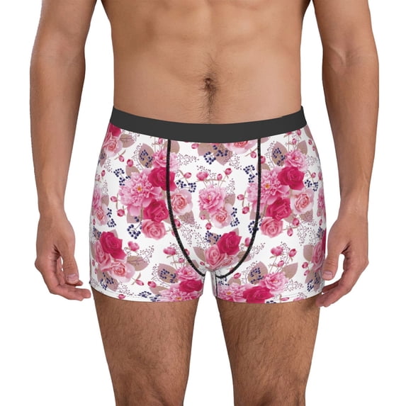 Uemuo Peonies And Roses Pattern Men's Boxer Briefs,Trunk Anti-Chafing,Comfortable, Durable, and Stylish Underwear-XX-Large