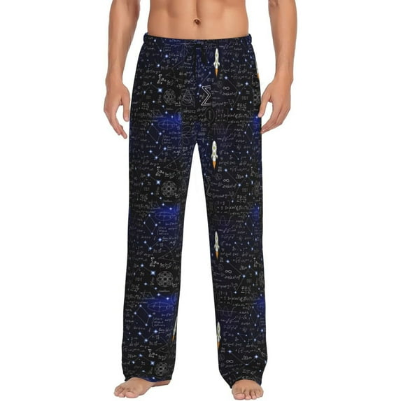 Uemuo Physical Formulas Pattern Men's Wide Leg Palazzo Lounge Pants with Pockets Light Weight Loose Comfy Casual Pajama Pants-X-Large