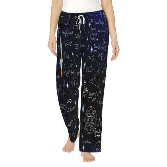 Uemuo Physical Formulas Pattern Women's Wide Leg Palazzo Lounge Pants with Pockets Light Weight Loose Comfy Casual Pajama Pants-Medium