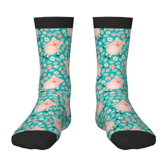 Uemuo Pig And Flower Printed Kids Boys Socks Seamless Crew Socks Crazy Funny Athletic Sport Socks for Children