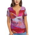 thumbnail image 1 of Uemuo Pig Drawing Women's Deep V-Neck Low Cut Tops - Casual Loose Fit with Stainless Steel Loop, Soft, Breathable, Perfect for Office, Travel, and Daily Wear-Small, 1 of 5