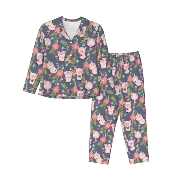 Uemuo Pigs 1 Pattern Womens Pajama Sets,PJ Set for Women,Pajamas for Women Logo,Long Sleeve Pajama Set for Women,Soft Long Sleeve Top With Pants-Small