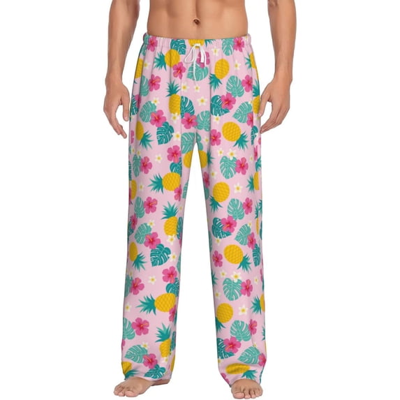 Uemuo Pineapple And Leaves Pattern Men's Wide Leg Palazzo Lounge Pants with Pockets Light Weight Loose Comfy Casual Pajama Pants-XX-Large