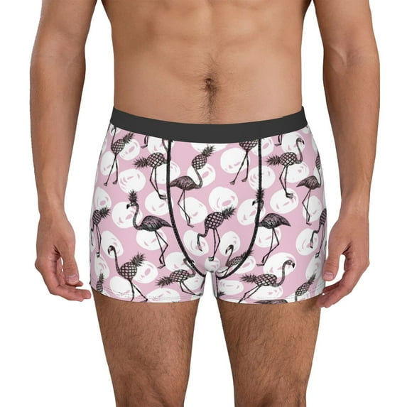 Uemuo Pineapple Flamingo Pattern Men's Boxer Briefs,Trunk Anti-Chafing,Comfortable, Durable, and Stylish Underwear-