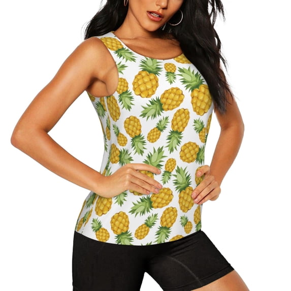 Uemuo Pineapple Pattern Workout Tank Tops for Women Breathable Moisture-wicking tank top Sleeveless Running Loose Fit Yoga Tops Active Shirts Sports Gym Exercise