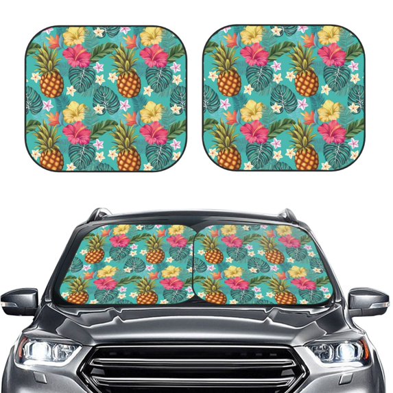 Uemuo Pineapple Printed 2 PCS Car Windshield Sun Shade, Auto Sun Heat and UV Rays Blocker, Foldable Automotive Front Window Sunshade Protector