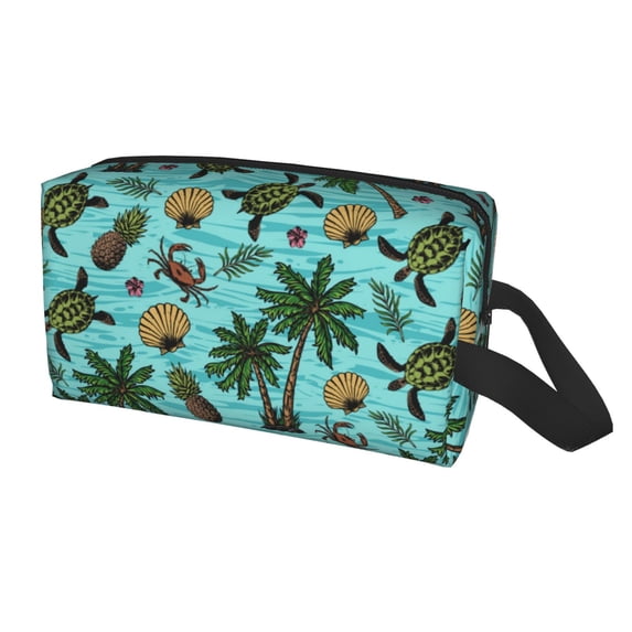 Uemuo Pineapple Sea Turtle Pattern Portable Toiletry Bags with Handle, Waterproof travel Make up Bags for Women, Large Capacity Travel Cosmetic Bags