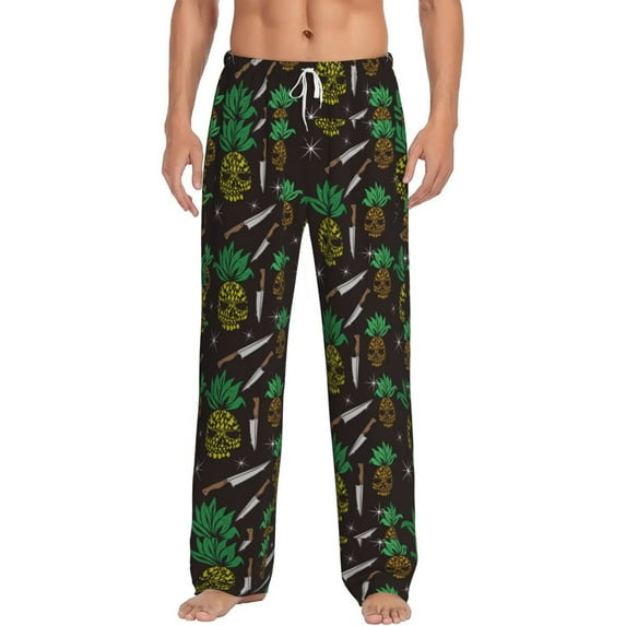 Uemuo Pineapples Pattern Men's Wide Leg Palazzo Lounge Pants with Pockets Light Weight Loose Comfy Casual Pajama Pants-Small