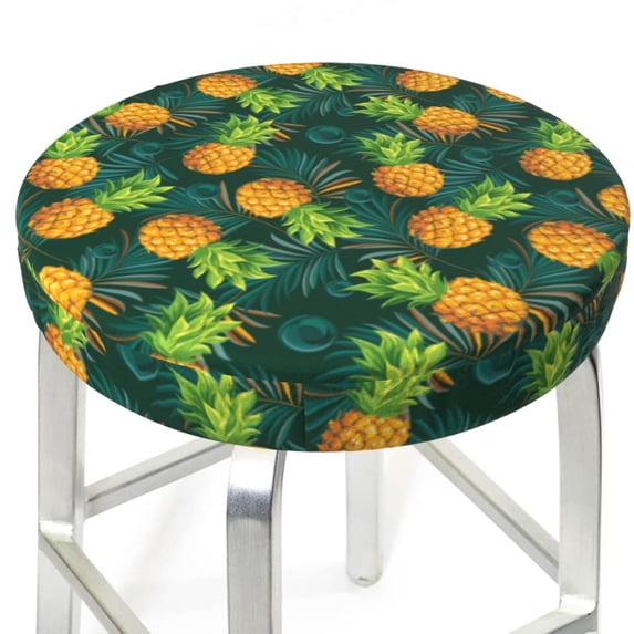 Uemuo Pineapples with Palm Leaves Pattern Round Bar Stool Seat Covers Washable Stool Cushion Slipcover Elastic Bar Chair Covers-14 inch