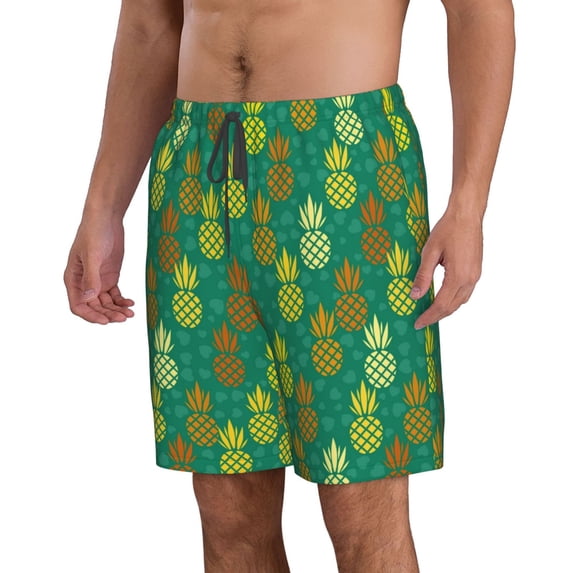 Uemuo Pineapples1 Pattern Men's Swim Trunks Hawaiian Beach Bathing Suit Swimsuits Beach Quick-Dry Shorts with Pockets-3X-Large