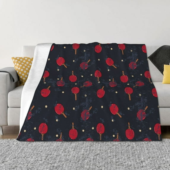 Uemuo Ping Pong Printed Throw Blanket for Couch, Fluffy Fuzzy Blankets for Bed, Sofa, Cozy Flannel Faux Fur Blanket-60"x50"