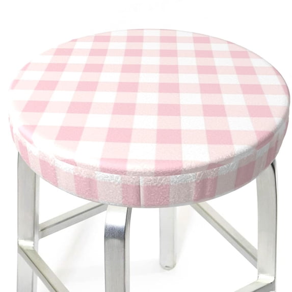 Uemuo Pink Checkboard Pattern Round Bar Stool Seat Covers Washable Stool Cushion Slipcover Elastic Bar Chair Covers-14 inch
