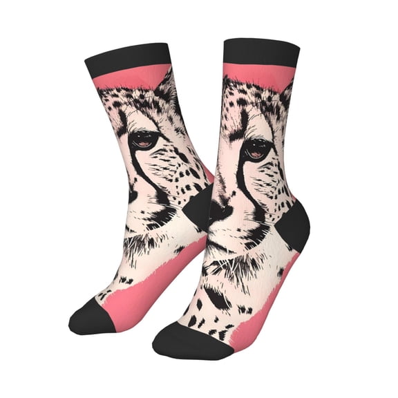 Uemuo Pink Cheetah Art Printed Kids Boys Socks Seamless Crew Socks Crazy Funny Athletic Sport Socks for Children