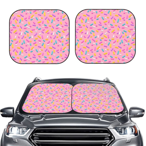 Uemuo Pink Donut Printed 2 PCS Car Windshield Sun Shade, Auto Sun Heat and UV Rays Blocker, Foldable Automotive Front Window Sunshade Protector