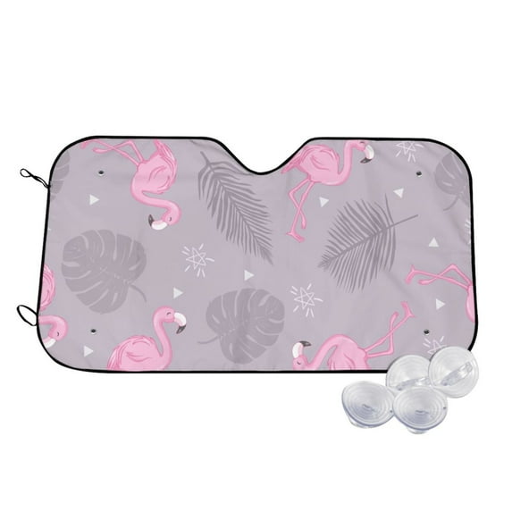 Uemuo Pink Flamingo Pattern Accordion Car Windshield Sun Shade, Foldable Reflective Sun Visor for Car, Reflector Windshield Sunshade-Medium
