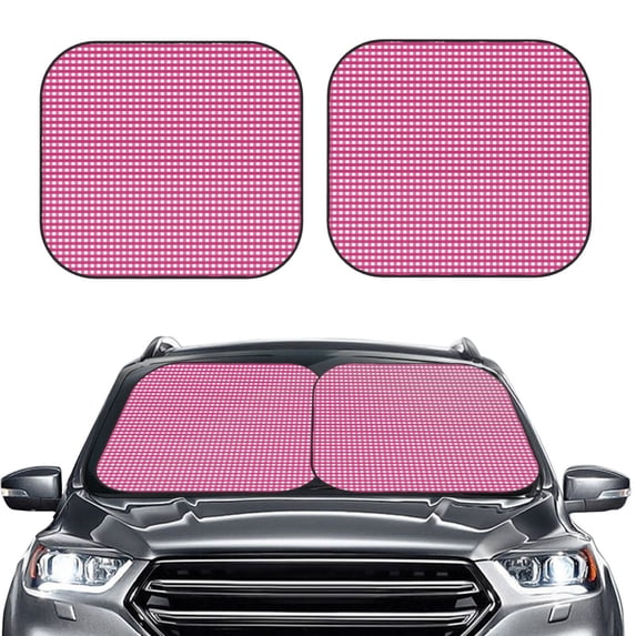 Uemuo Pink Gingham Printed 2 PCS Car Windshield Sun Shade, Auto Sun Heat and UV Rays Blocker, Foldable Automotive Front Window Sunshade Protector