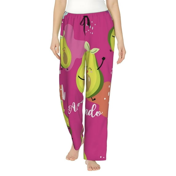 Uemuo Pink Green Avocado Pattern Women's Wide Leg Palazzo Lounge Pants with Pockets Light Weight Loose Comfy Casual Pajama Pants-Medium