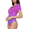 thumbnail image 1 of Uemuo Pink Purple Glitter Pattern Women's One Piece Short Sleeve Swimsuit Rash Guard Surfing Modest Quick-drying Swimsuit Beach Essentials-Small, 1 of 9