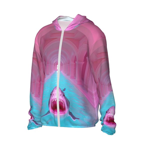 Uemuo Pink Shark Pool Fantasy Pattern Women's Full Zip UPF 50  Sun Protection Hoodie Jacket Long Sleeve Sun Shirt Hiking Outdoor Performance with Pockets-3X-Large