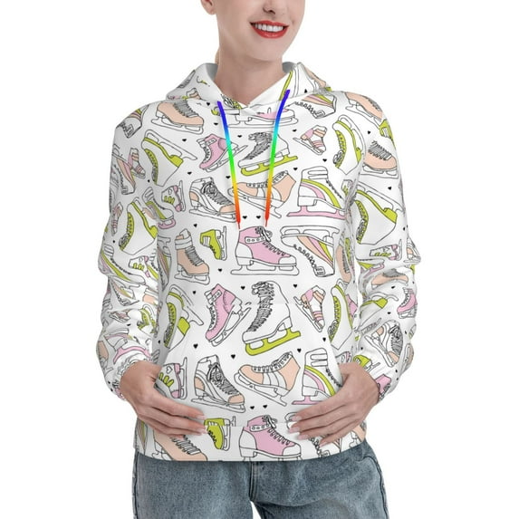 Uemuo Pink skates Pattern Women's Hoodie with Eye-catching Drawstrings- Casual Pullover Hoodie with Kangaroo Pocket, Stylish Hooded Sweatshirt-Small