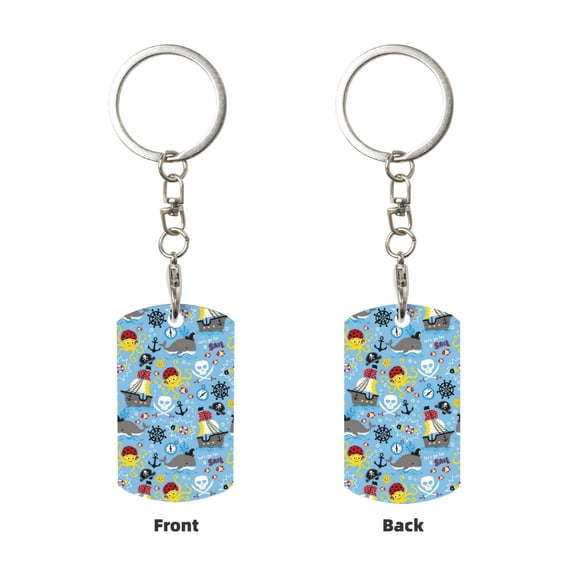 Uemuo Pirate Marine Animals Pattern Rectangular Metal Keychain - Durable, Stylish, and Personalized Key Ring for Men and Women,Engraved Keychain,Gift Slim Sturdy Keychain