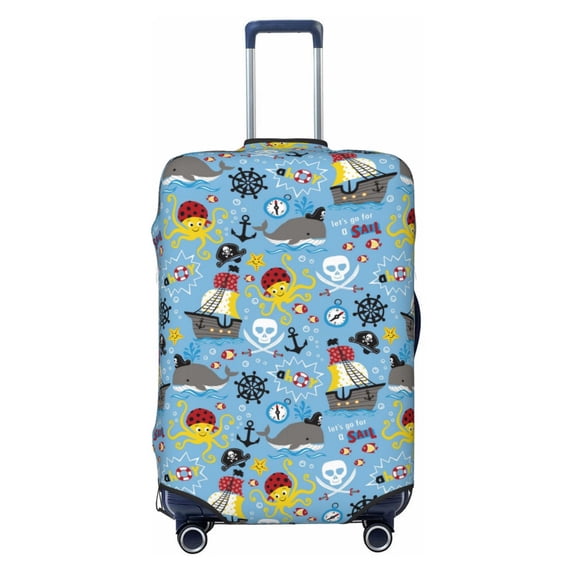 Uemuo Pirate Marine Animals Printed Washable Luggage Cover - Fashion Suitcase Protector Fits 18-32 Inch Luggage -Medium
