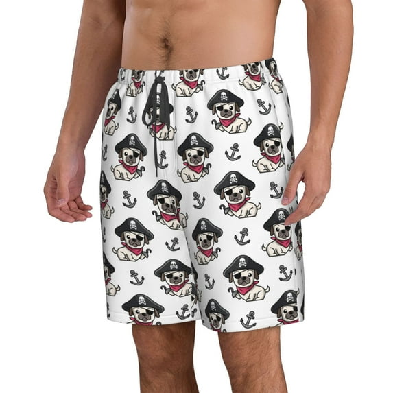 Uemuo Pirate Puppy Pattern Men's Swim Trunks Hawaiian Beach Bathing Suit Swimsuits Beach Quick-Dry Shorts with Pockets-Small