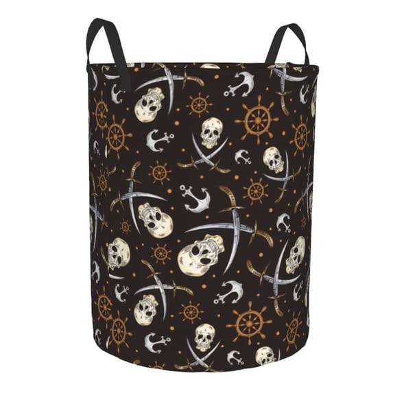 Uemuo Pirate Skulls Pattern Circular Laundry Hamper Basket with handles,Collapsible laundry basket,Large capacity laundry hamper,Laundry Organizer-Small