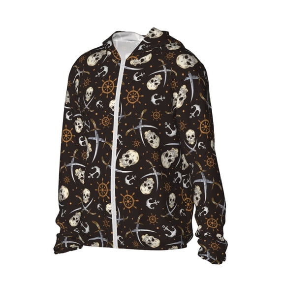 Uemuo Pirate Skulls Pattern Women's Full Zip UPF 50+ Sun Protection Hoodie Jacket Long Sleeve Sun Shirt Hiking Outdoor Performance with Pockets-