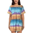 thumbnail image 1 of Uemuo Pixel Desert Landscape Pattern Women's Short-Sleeved Pajama, Button-Front Loungewear, 2-Piece Summer Sleepwear, Elastic Drawstring Shorts-3X-Large, 1 of 7