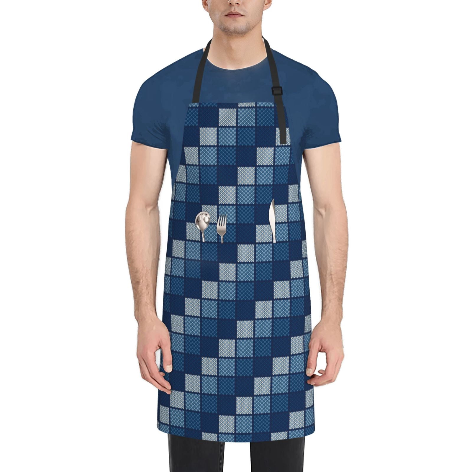 Uemuo Pixel Grid Pattern Waterproof Apron Adjustable Dishwasher Apron ...