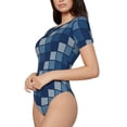 thumbnail image 1 of Uemuo Pixel Grid Pattern Women's One Piece Short Sleeve Swimsuit Rash Guard Surfing Modest Quick-drying Swimsuit Beach Essentials-Small, 1 of 9