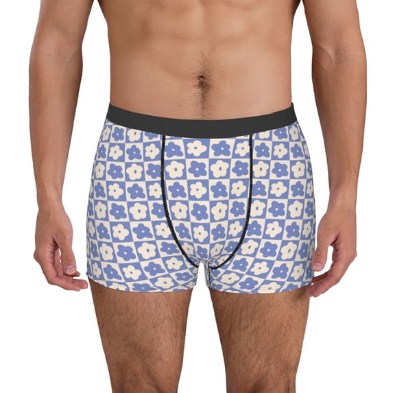 Uemuo Plaid Flowers Pattern Men's Boxer Briefs,Trunk Anti-Chafing,Comfortable, Durable, and Stylish Underwear-Medium