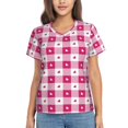 thumbnail image 1 of Uemuo Plaid Heart Printed Women's Classic V-Neck T-Shirt - Soft, Breathable, Moisture-Wicking, Perfect for Casual, Office, Travel, and Everyday Wear-X-Large, 1 of 5