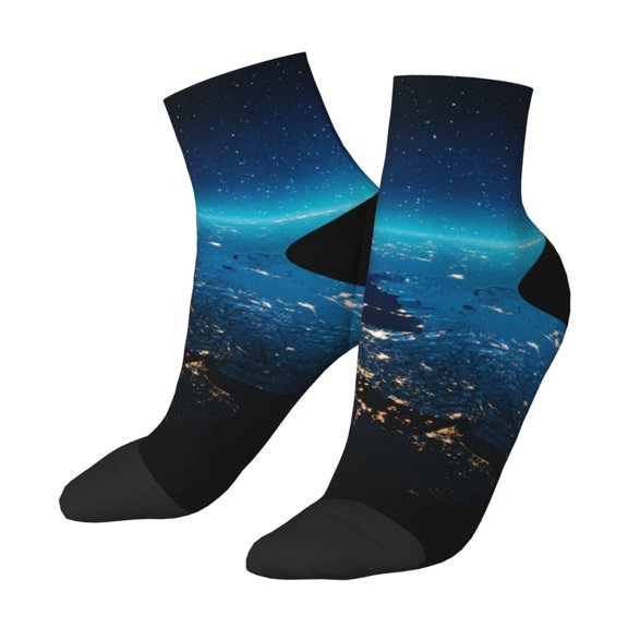 Uemuo Planet Earth Printed Crew Socks, Moisture-Wicking Socks, Athletic Socks for Men Breathable Cushion Socks Casual Sport Socks for Running Traveling