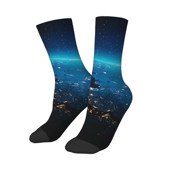 Uemuo Planet Earth Printed Kids Boys Socks Seamless Crew Socks Crazy Funny Athletic Sport Socks for Children